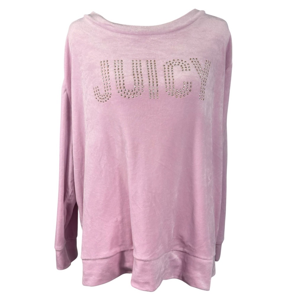 Juicy Couture Velour Sweatshirt Womens 1X Pink Rhinestone Logo Top - Picture 14 of 16